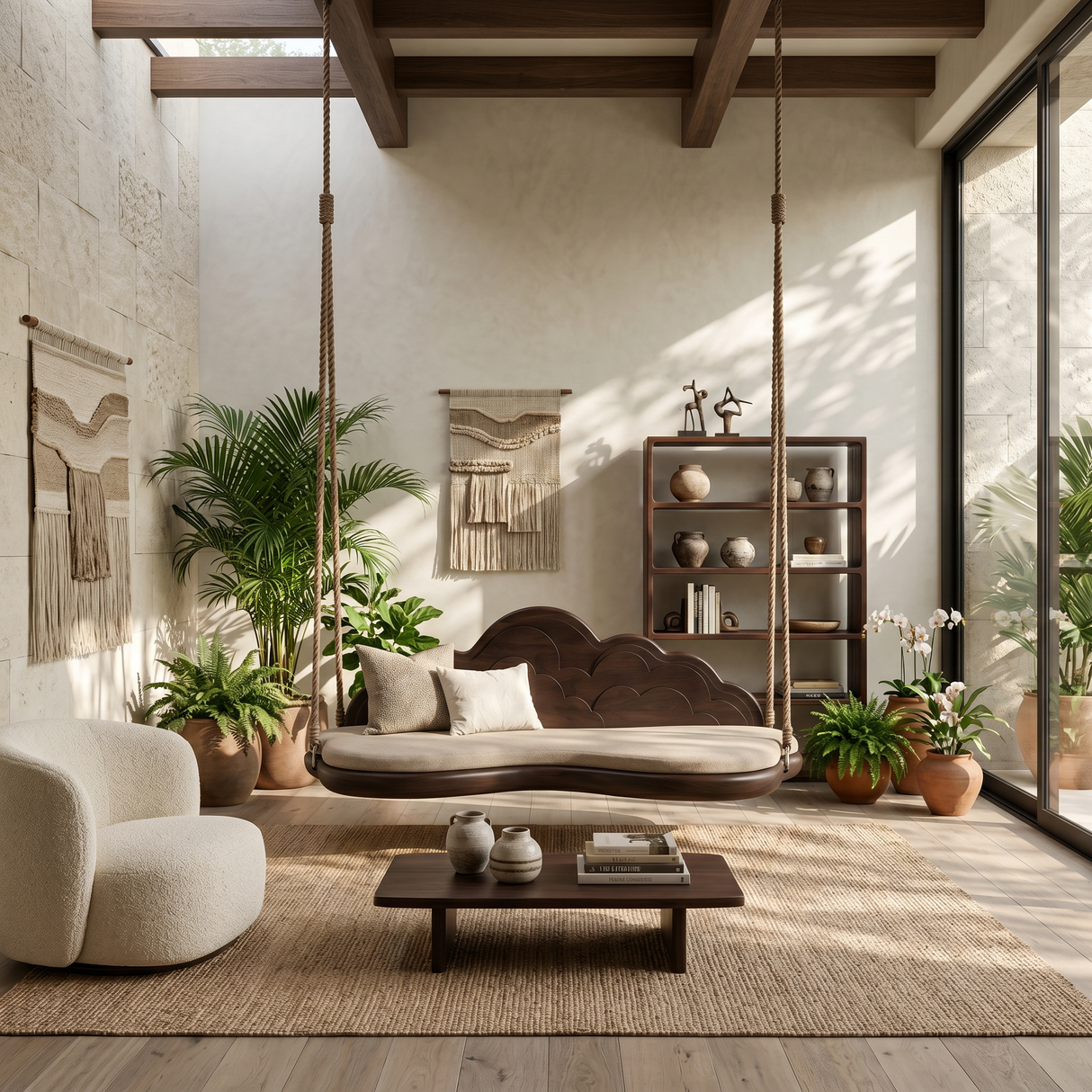 Minimalist Flowing Back Swing Bedroom Lounge Interior Space