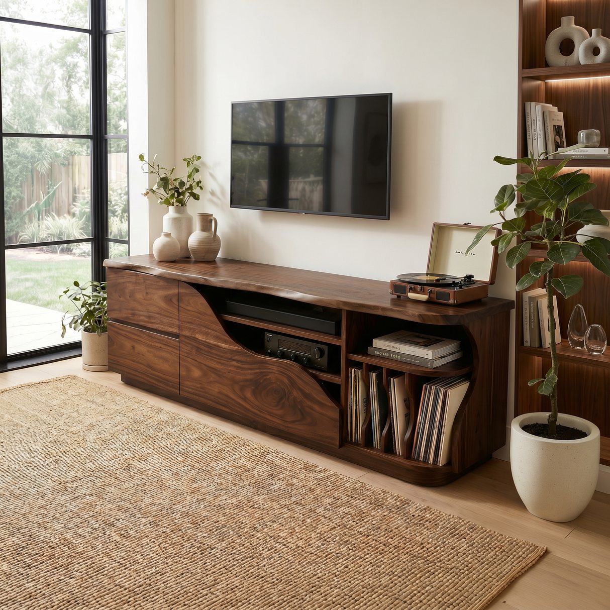 Organic Modern Media Console Vinyl Storage Cabinet