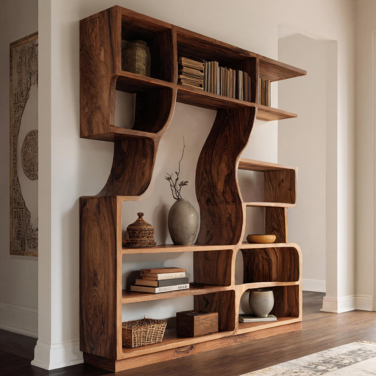 Artisan Carved Bookshelf For Modern Interior