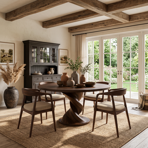 Contemporary Round Dining Table With Twisted Pedestal For Dining Room