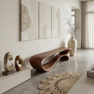 Minimalist Curved Natural Wood Bench For Living Room Decor