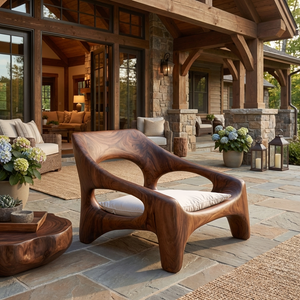Contemporary Sculptural Wooden Chair For Outdoor Porch