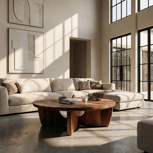 Round Wooden Coffee Table Unique Base Design For Home