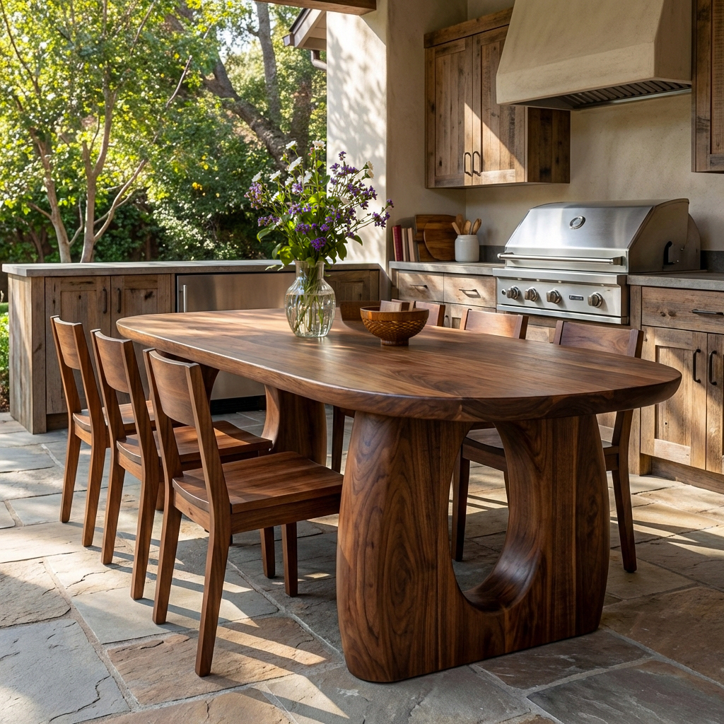 Mid Century Wooden Dining Table With Sculptural Form For Home