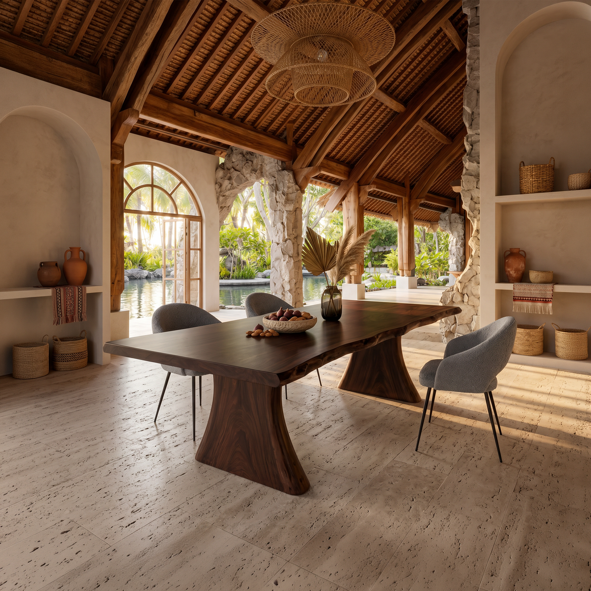 Mid Century Thick Top Dining Table For Contemporary Dining