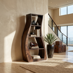 Minimalist Sculpted Wooden Accent Shelf With Flowing Silhouette