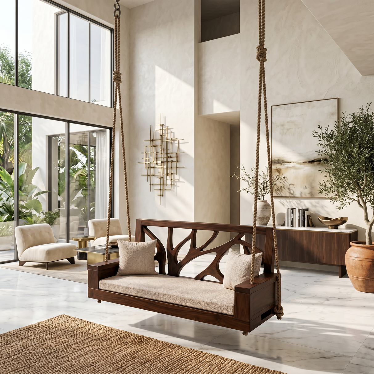 Scandinavian Branch Back Swing Sunroom Interior Lounge Space