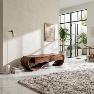 Contemporary Curved Bench With Drawer Storage For Entryway Interior