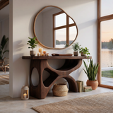 Modern Wooden Console Table With Sculptural Base For Living Decor