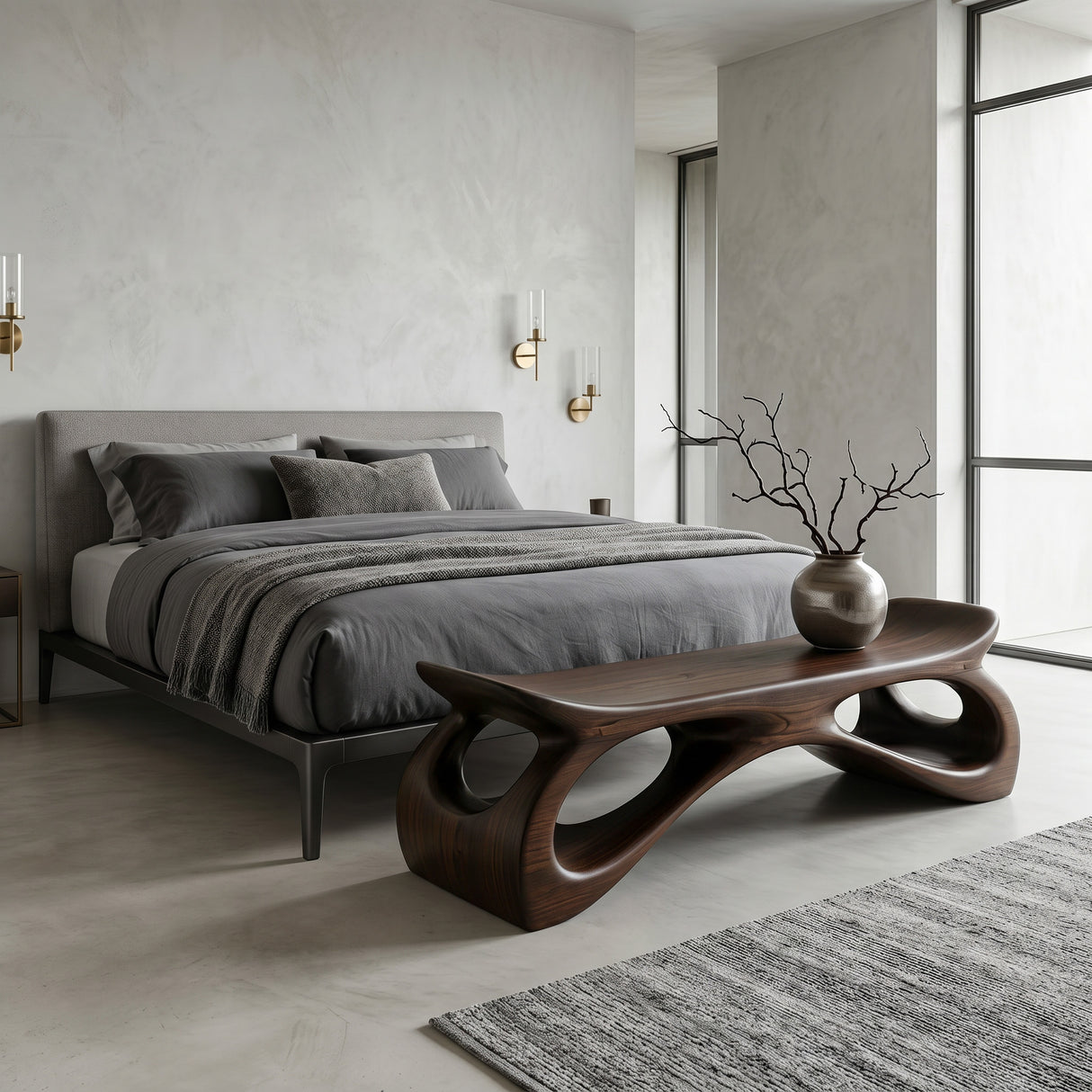 Minimalist Wooden Bench Sculpture Hollow Design For Hallway