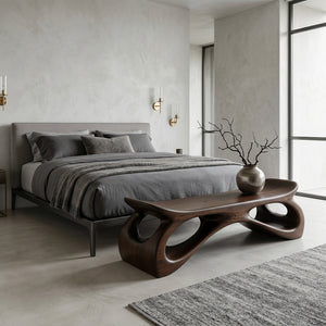 Minimalist Wooden Bench Sculpture Hollow Design For Hallway