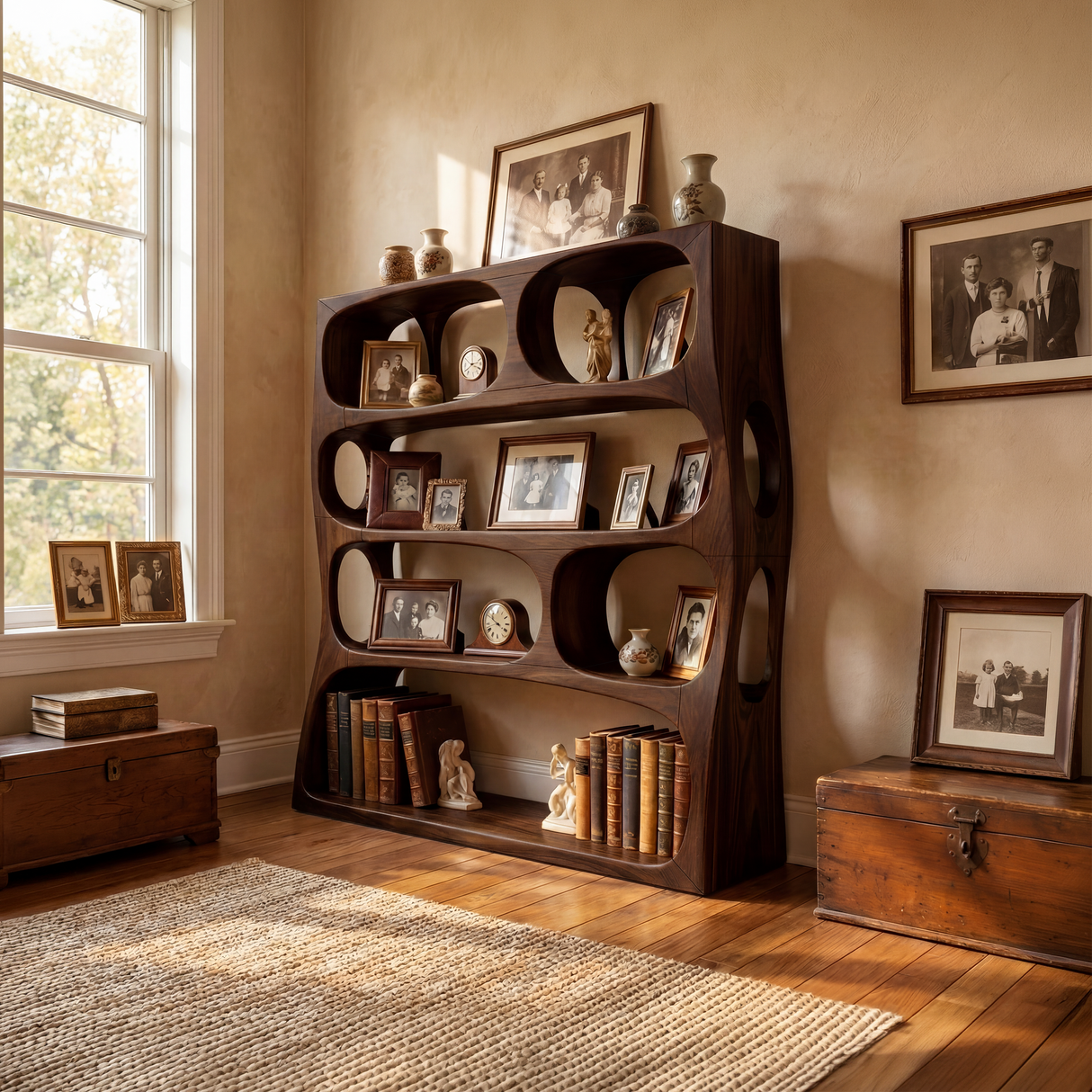 Farmhouse Sculptural Bookshelf Storage Organizer For Home Office