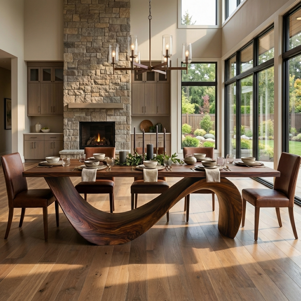 Modern Wooden Dining Table With Curved Base For Dining Area