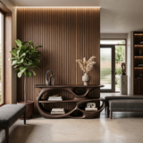 Modern Wooden Console Table With Organic Open Shelves For Entryway
