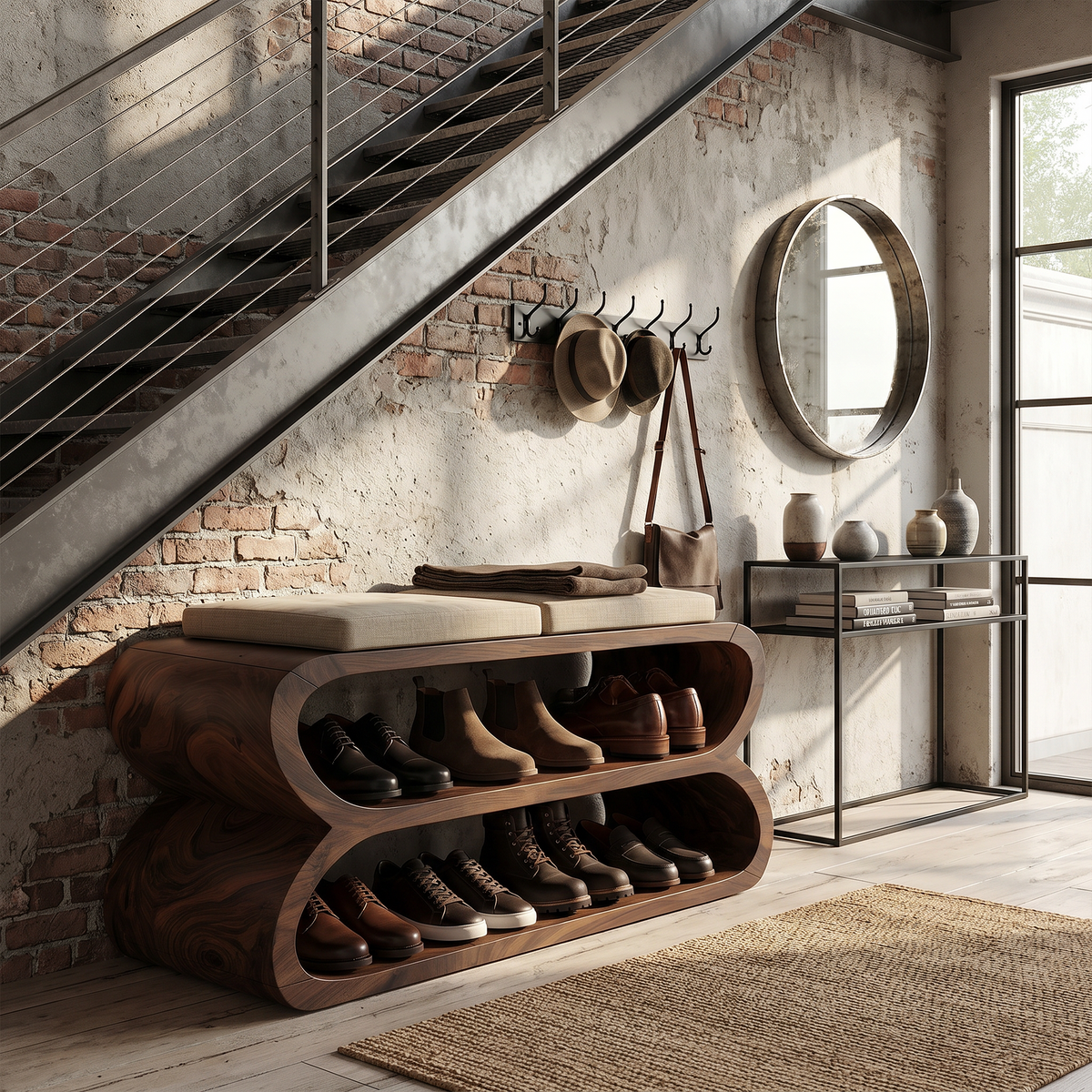 Mid Century Shoe Bench Storage For Foyer Entryway Placement