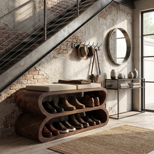 Mid Century Shoe Bench Storage For Foyer Entryway Placement
