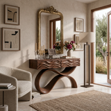 Modern Wood Console Table With Elegant Curved Base For Entryway
