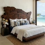 Organic Natural Wood Headboard For Minimalist Japandi Bedroom Design