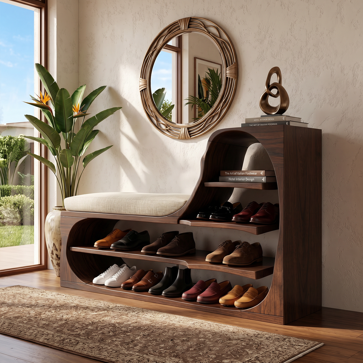 Rustic Shoe Bench Rack For Entryway Hallway Storage Corner