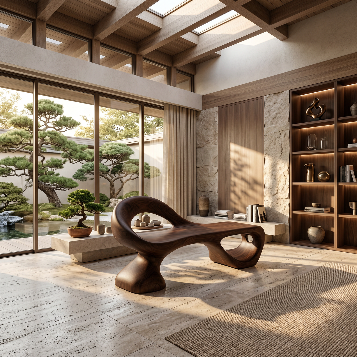 Minimalist Spiral Sculpted Bench For Garden Interior Space