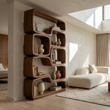 Contemporary Sculptural Natural Wood Bookshelf For Living Room