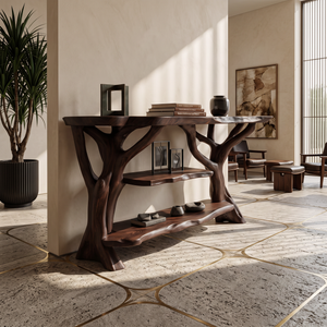 Mid Century Wooden Live Edge Console Table For Modern Furniture Decor