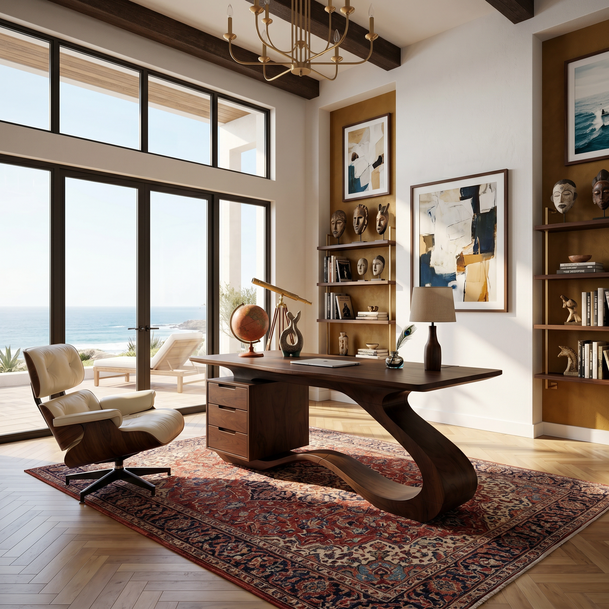 Modern Streamline Desk With Storage Cabinet For Workspace