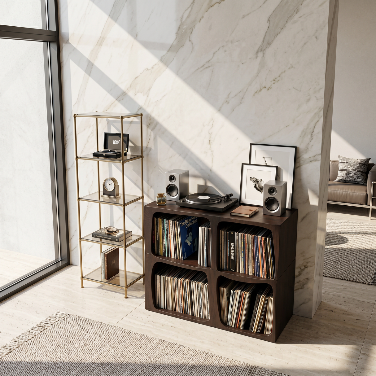 Mid Century Live Edge Record Stand Modern Living Room