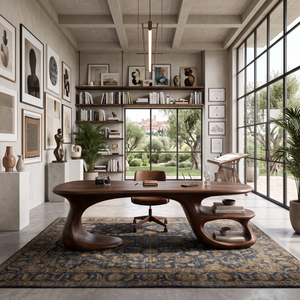 Modern Curved Shelf Desk Home Office Apartment