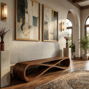 Minimalist Sculptural Wood Bench For Home Entry