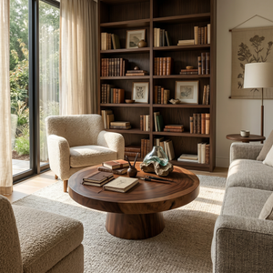 Round Wood Coffee Table For Reading Nook