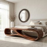 Modern Wood Bench With Sculptural Form For Entryway