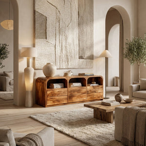 Contemporary Wood Sideboard With 3 Compartments For Home Storage