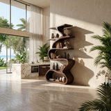 Organic Wooden Wall Bookshelf With Flowing Curves