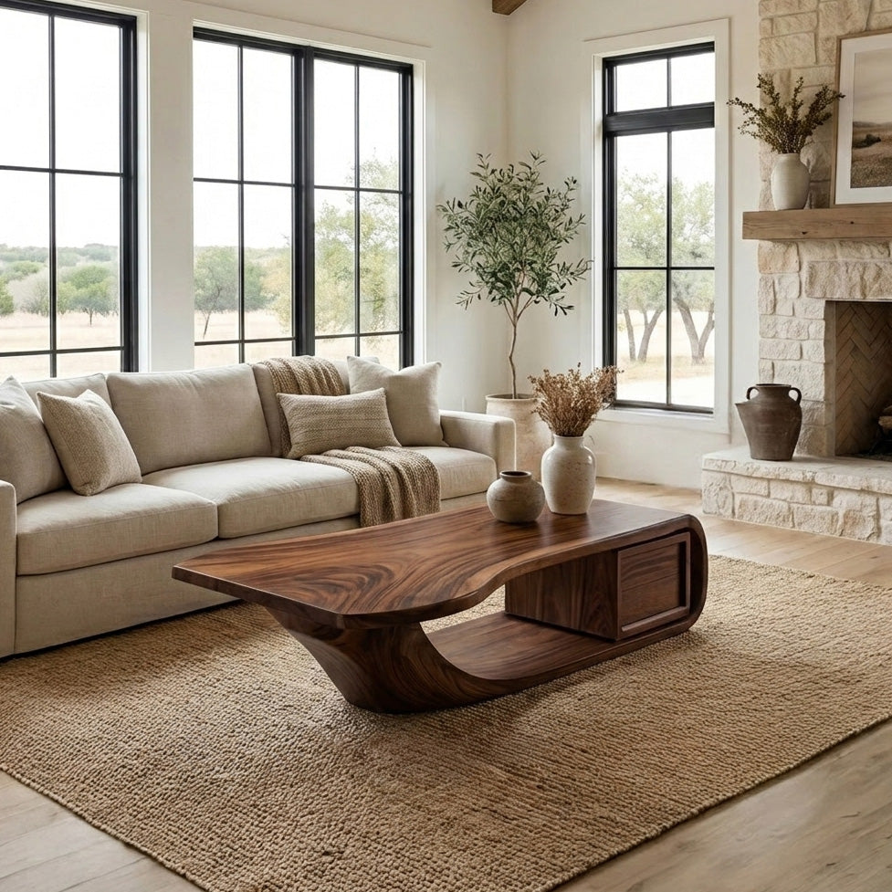 Modern Sculptural Coffee Table With Curved Design For Home Office