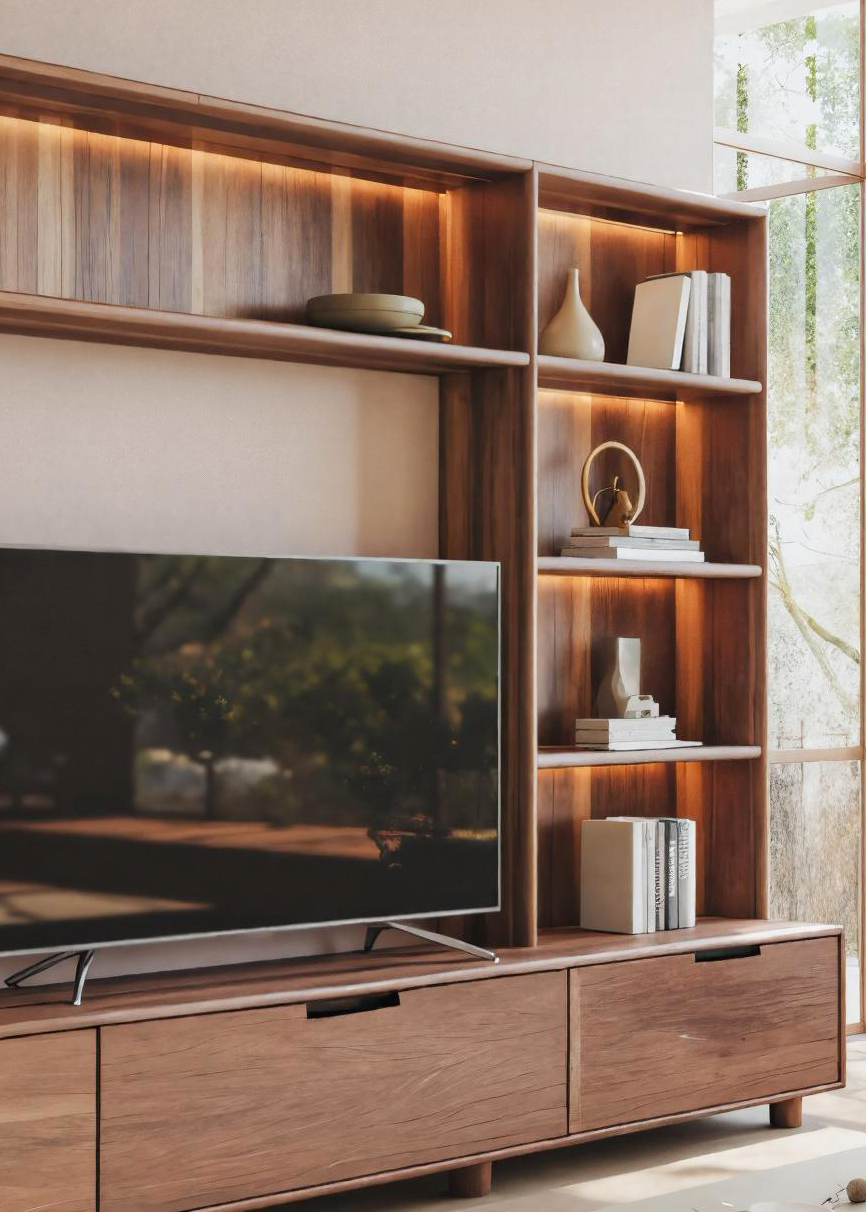 Large Entertainment Center With LED Lighting For Living Room