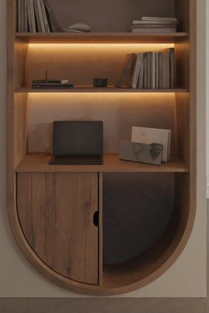 Arched Wooden Wall Bookshelf With Storage For Living Room