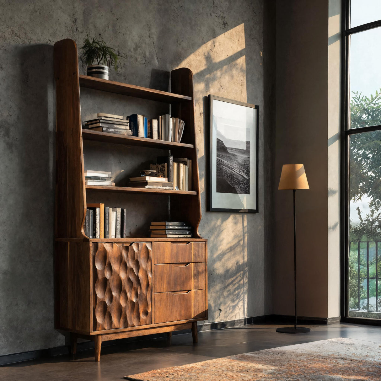 Organic Carved Solid Wood Display Cabinet Bookshelf