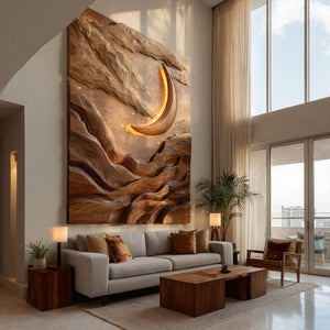 Crescent Moon Mountain Wood Wall Art For Living Decor