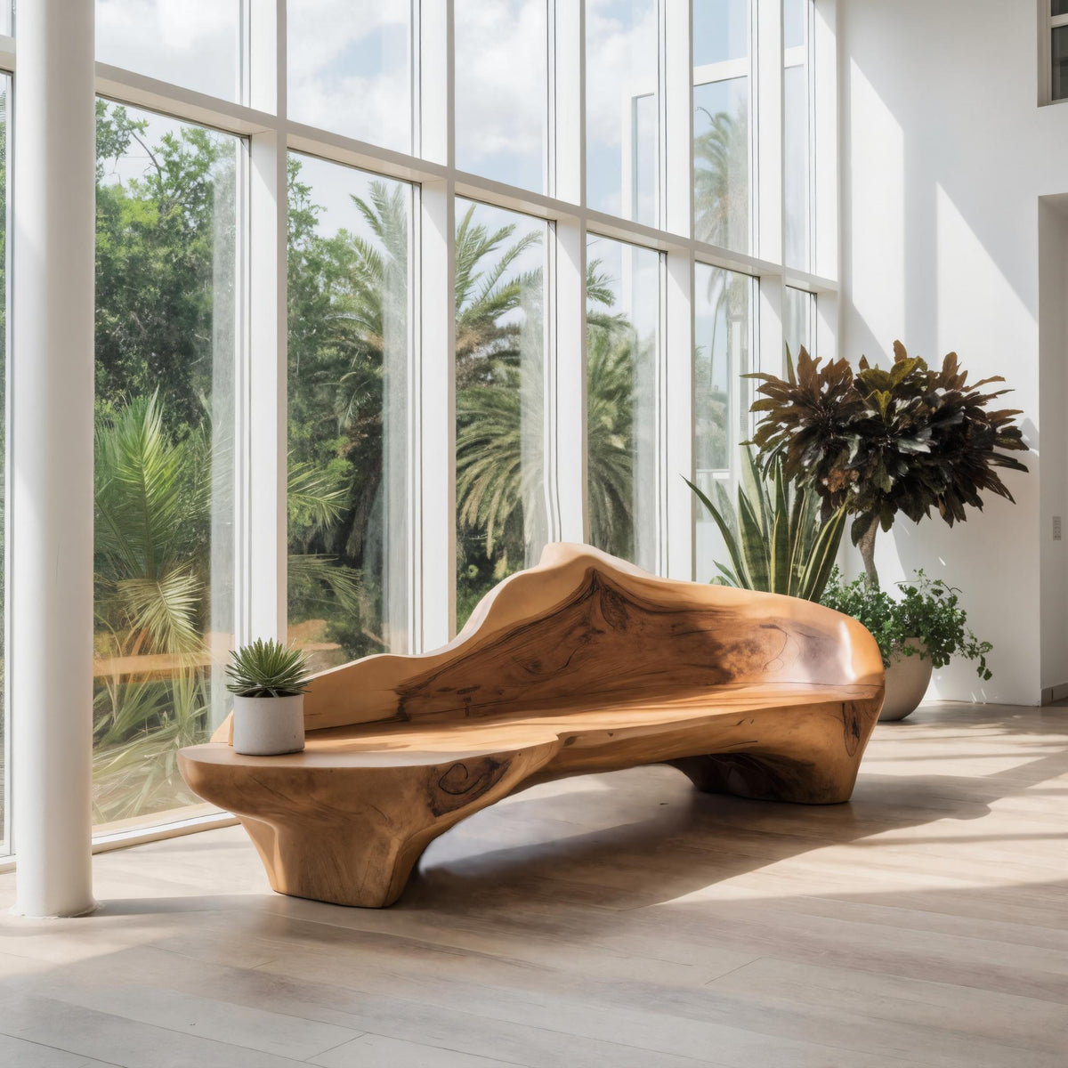 Sculptural Bench With Organic Design For Living Room – ET Woodcrafts