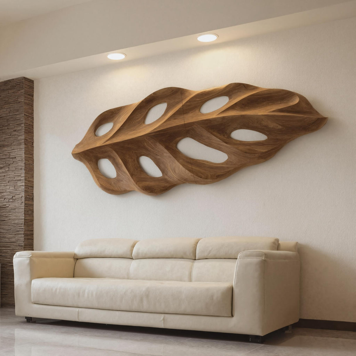 Organic Wall Art With Leaf Panel Design For Living Room