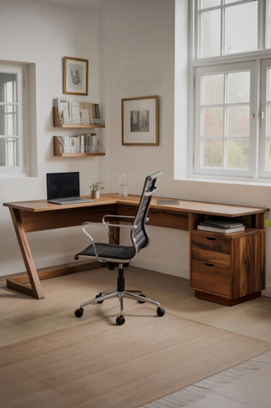 Modern L Shaped Desk With Drawers For Corner Workspace