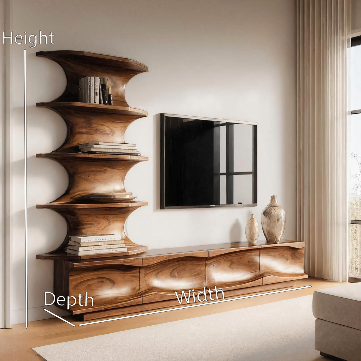 Modern TV Console With Vertical Shelving For Living Room