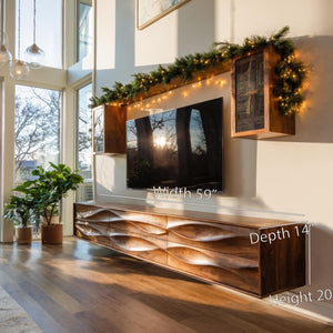 Wave Pattern Floating TV Console For Living Room Decor