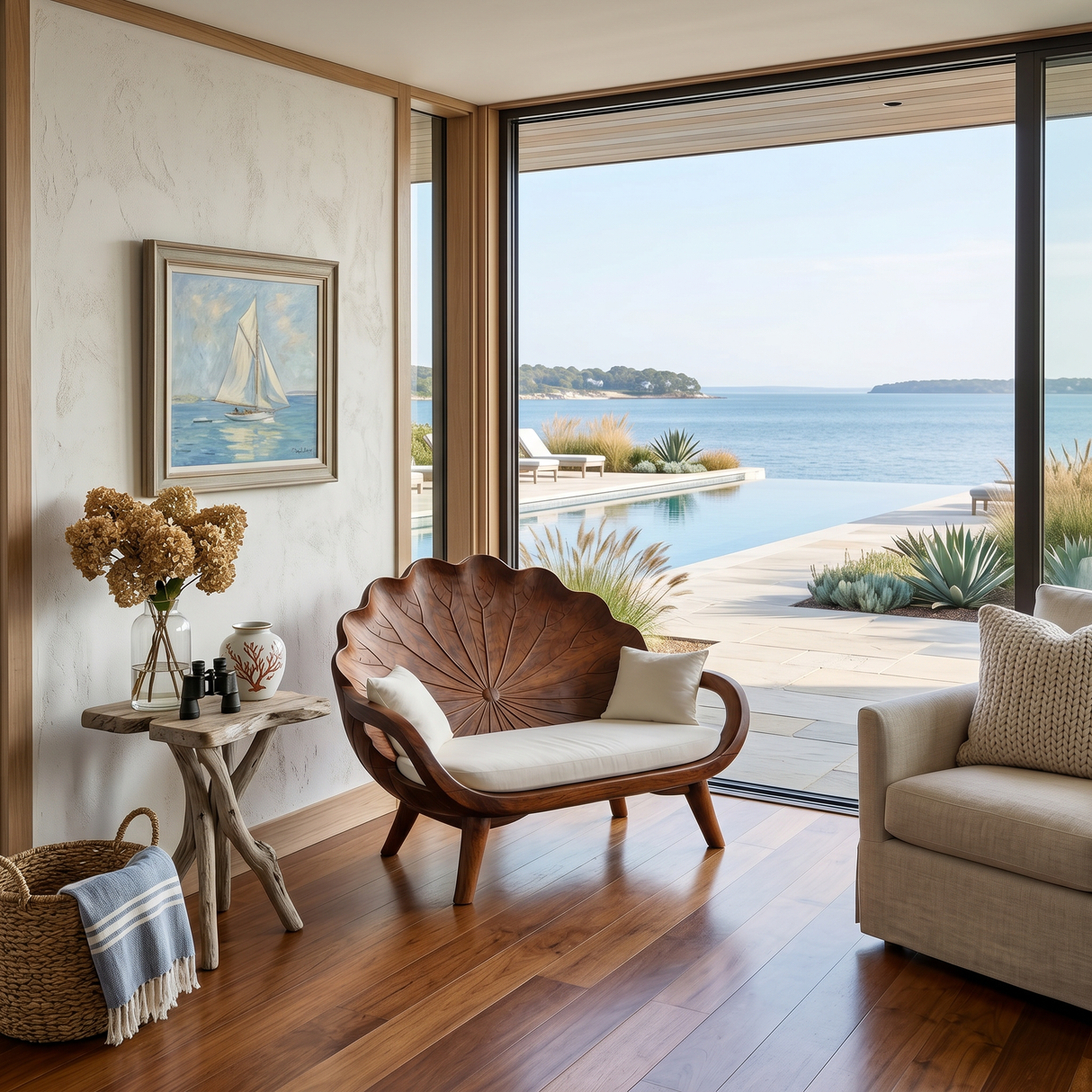 Contemporary Lotus Leaf Back Bench For Veranda Interior Area