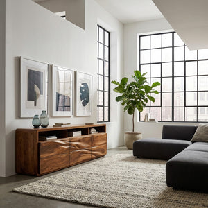 Organic Wave Carved Wood Sideboard For Living Room