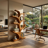 Contemporary Wood Bookshelf Sculptural Curved Design For Living Room