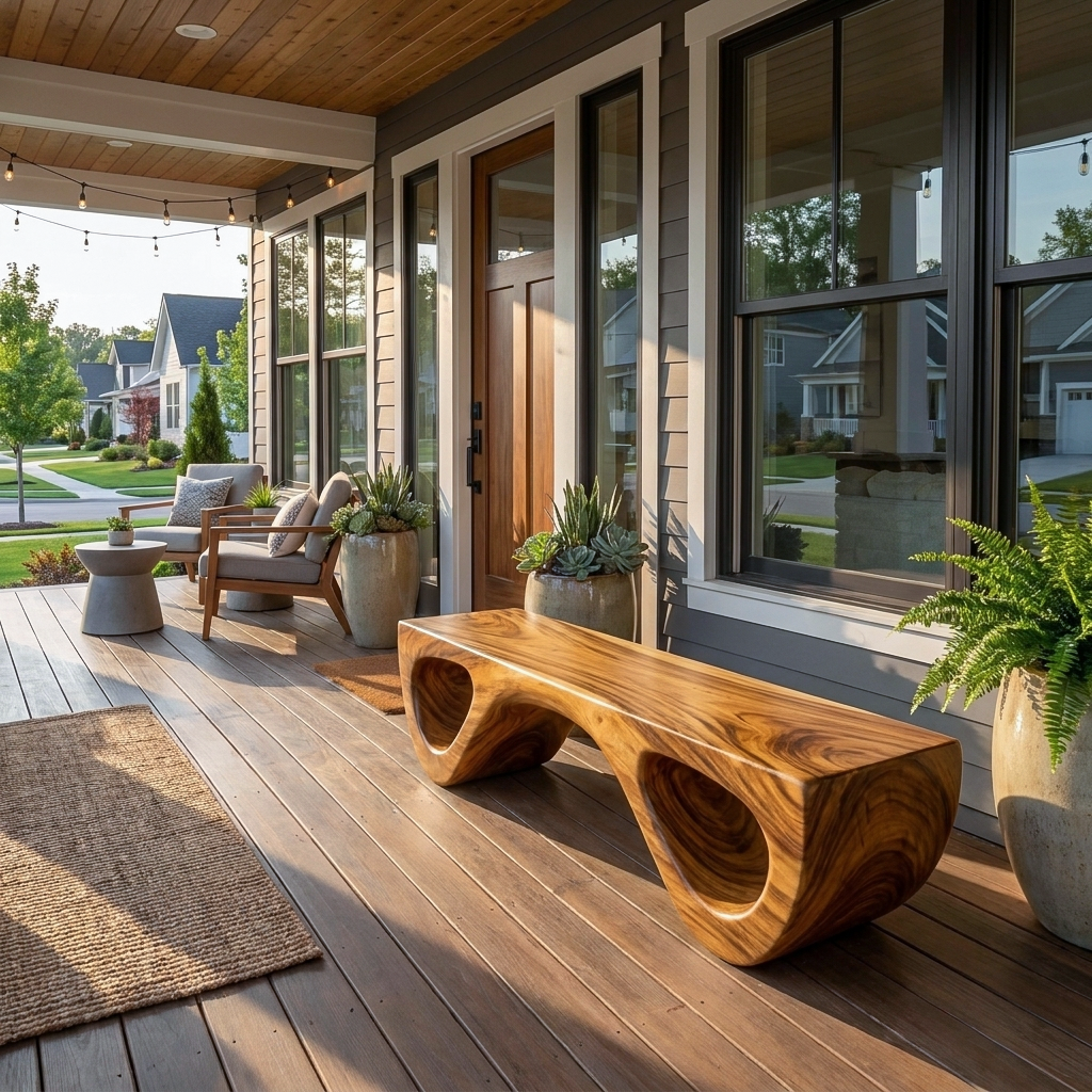 Luxury Wooden Bench Sculptural Leg For Entryway