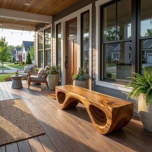 Luxury Wooden Bench Sculptural Leg For Entryway