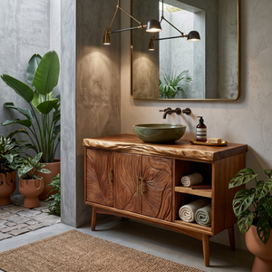 Urban Wooden Sink Vanity With Carved Doors Master Bathroom